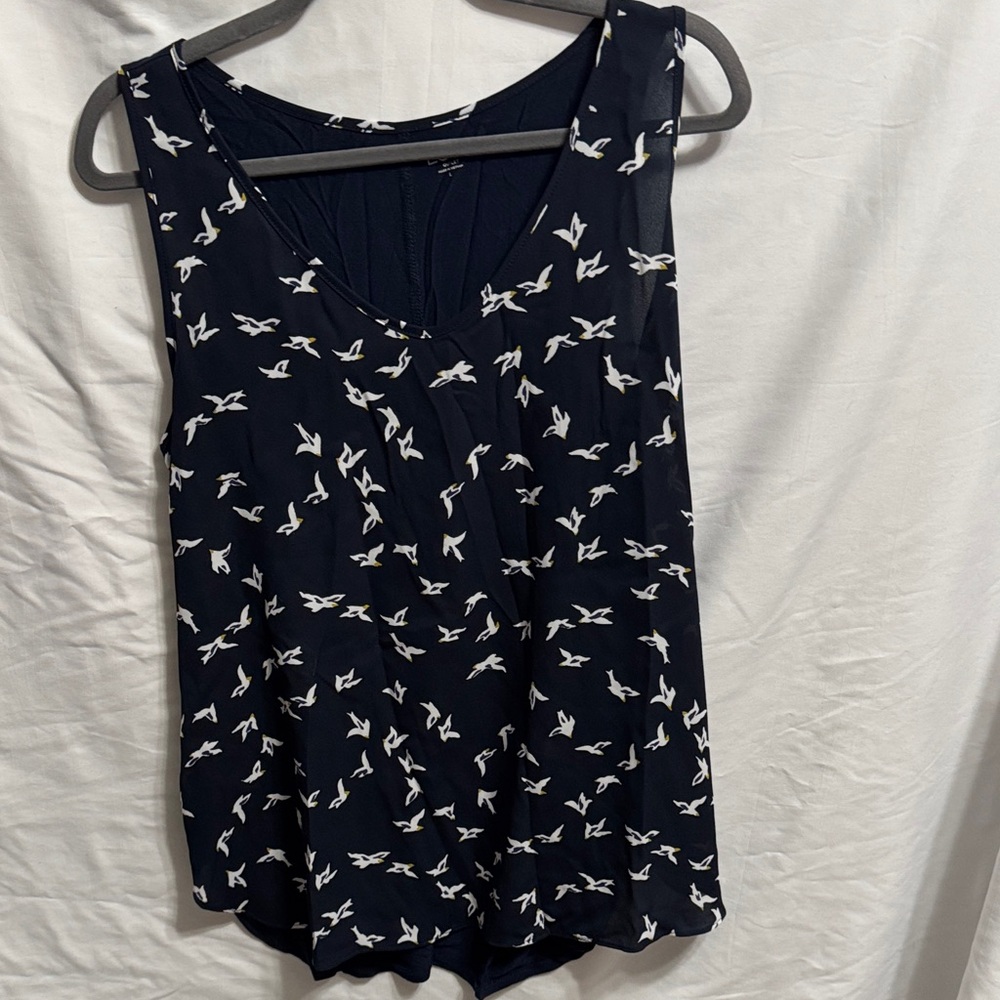LOFT Navy Bird Pattern Tank Top